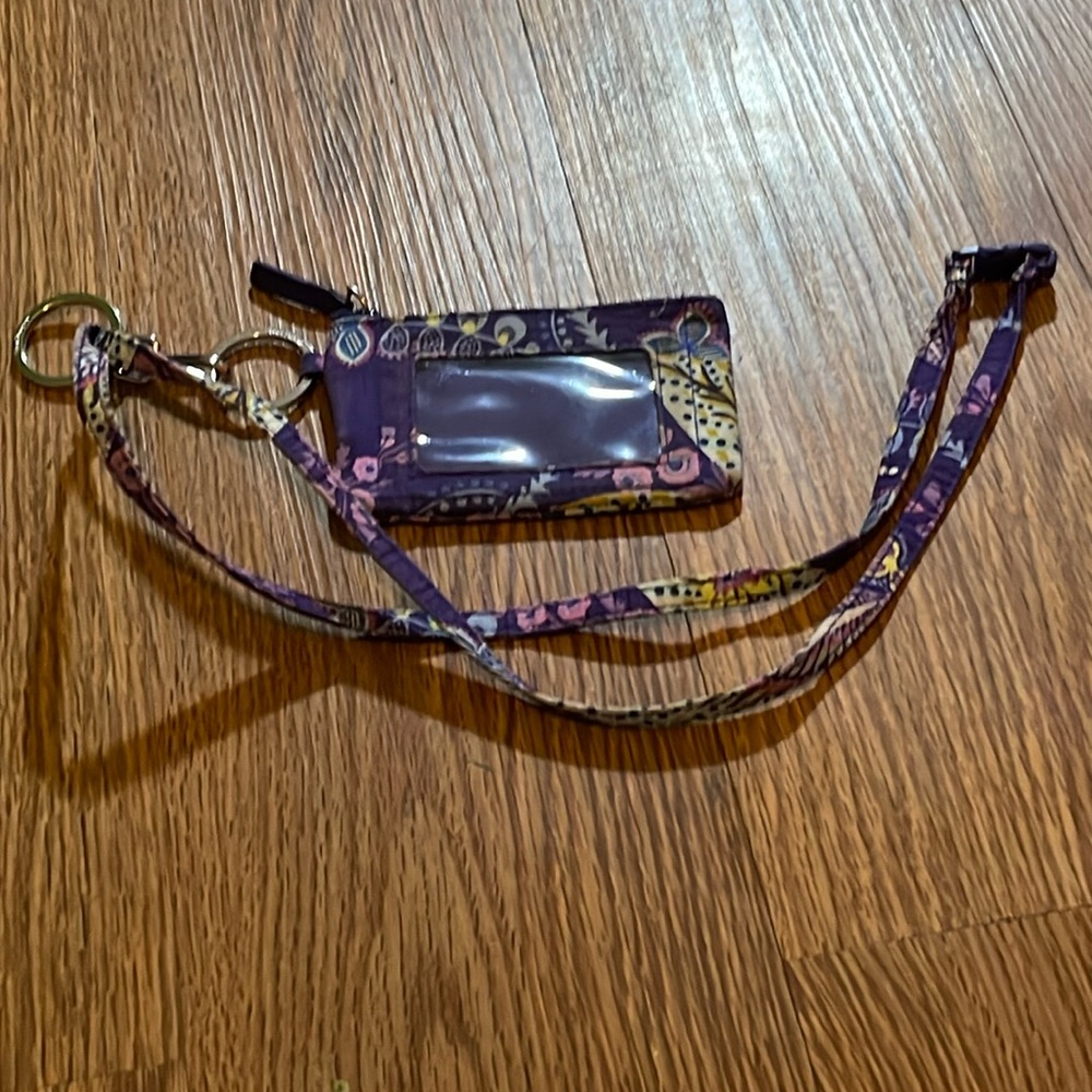 Purple floral Vera Bradley coin purse/card holder and matching lanyard